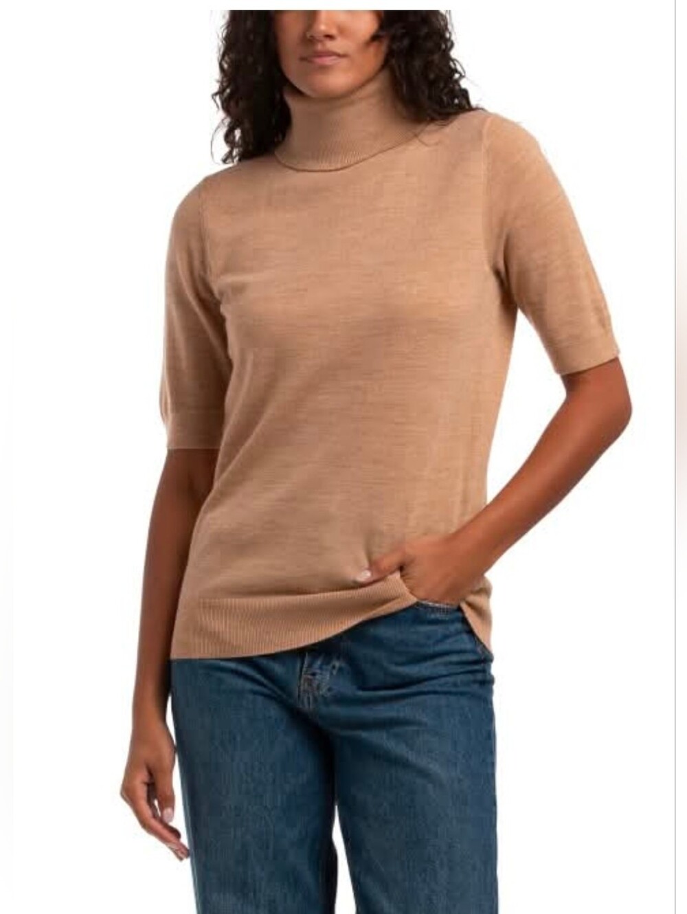 NWOT Tahari Extrafine Merino Wool Short-sleeve Turtleneck Sweater Size L